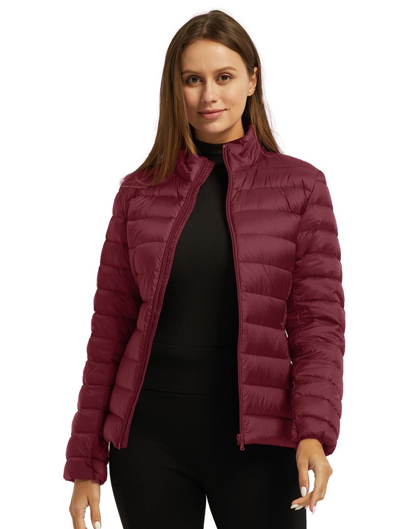 wantdo Women's Packable Ultra Light Weight Short Puffer Jacket (Wine Red, Large) - Image 3